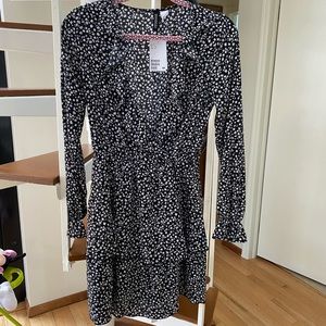 NWT H&M black ruffle dress w/ white flower design